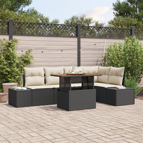 vidaXL 6-delige tuinset met kussens in zwart poly rattan en, Tuin en Terras, Tuinsets en Loungesets, Tuinset, Nieuw, Rotan, Verzenden