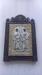 Icoon - Cosmas en Damianus - Hout, Zilver - 18,5 x 26 cm, Antiek en Kunst, Antiek | Boeken en Bijbels