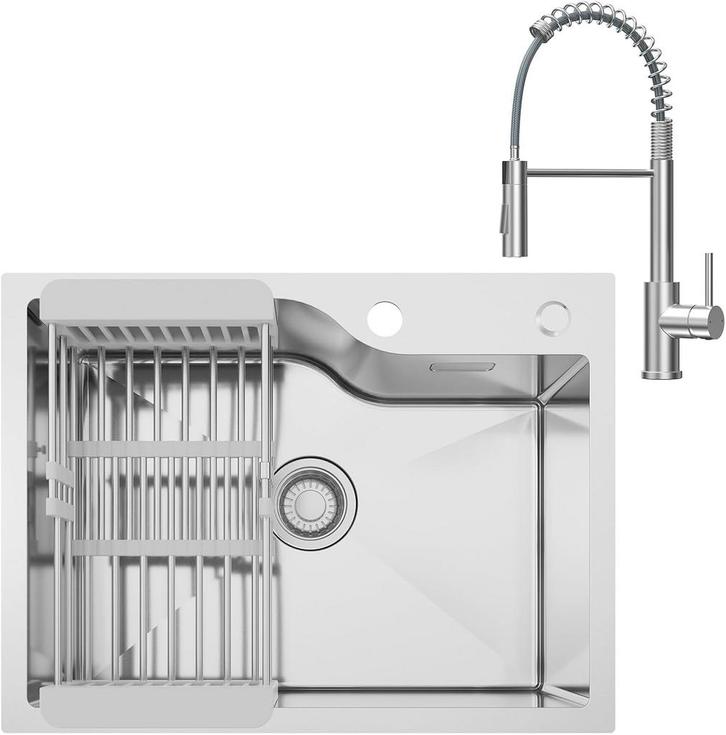 Spoelbak - Wasbak - Keuken - Graniet - 60x45 cm - Zilver - C, Huis en Inrichting, Keuken | Keukenelementen, Zo goed als nieuw