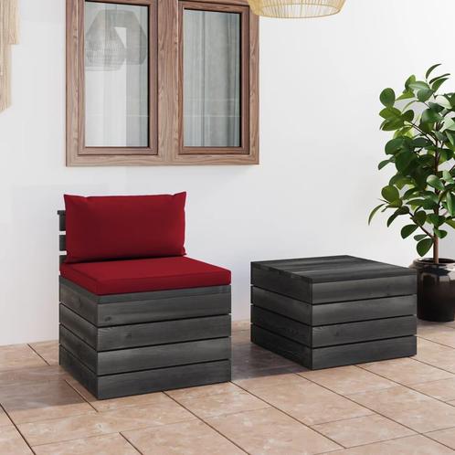 vidaXL 2-delige Loungeset met kussens pallet massief, Tuin en Terras, Tuinsets en Loungesets, Loungeset, Nieuw, 2 zitplaatsen