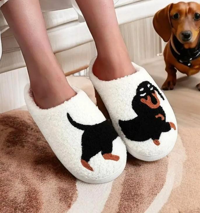 Teckel Hond Pantoffels | Pluche Gevoerd | Maat 36 tot 45, Kleding | Dames, Schoenen, Pantoffels of Sloffen, Wit, Nieuw, Verzenden