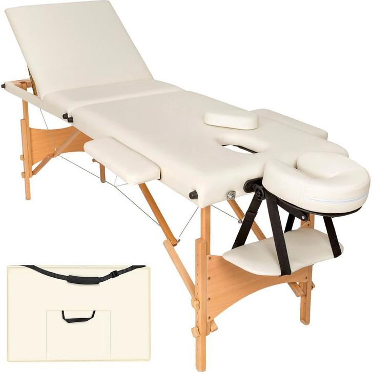 Massagetafel 3 zones met vulling en houten frame - beige, Sport en Fitness, Massageproducten, Verzenden