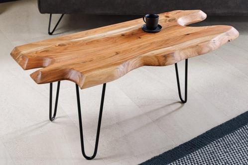 Massief houten salontafel WILD 100cm natuurlijk acacia, Huis en Inrichting, Tafels | Salontafels, Ophalen of Verzenden