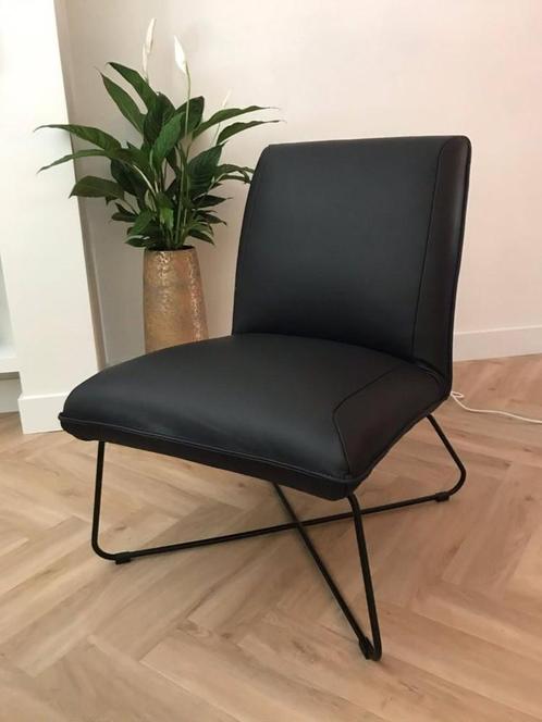 Leren fauteuil zonder armleuning met kruisframe - zwart leer, Huis en Inrichting, Fauteuils, 50 tot 75 cm, 75 tot 100 cm, Nieuw