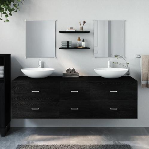 vidaXL 5-delige Badkamermeubelset bewerkt hout zwart, Huis en Inrichting, Badkamer | Badkamermeubels, Nieuw, Verzenden