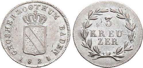 3 Kreuzer 1821 Baden-durlach Ludwig 1818-1830, Postzegels en Munten, Munten | Europa | Niet-Euromunten, Verzenden