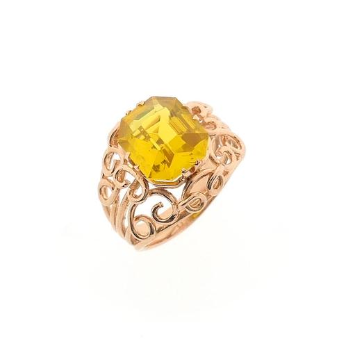 Vintage roségouden ring gezet met synthetische gele edels.., Sieraden, Tassen en Uiterlijk, Ringen, Dame, Met edelsteen, Overige kleuren