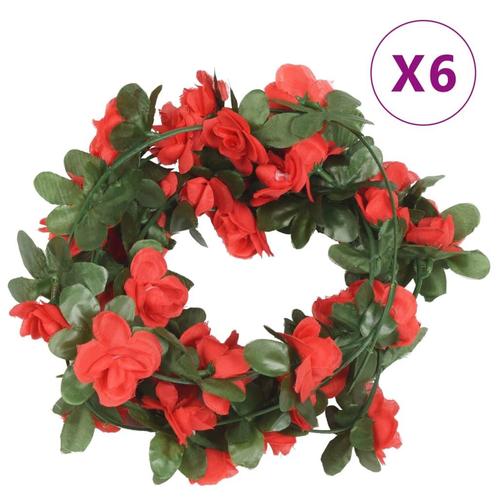 vidaXL Kerstslingers met bloemen 6 st 250 cm lente rood, Hobby en Vrije tijd, Feestartikelen, Nieuw, Verzenden