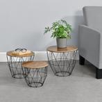 Bijzettafel met afneembaar tafelblad 3 stuks set zwart en ei