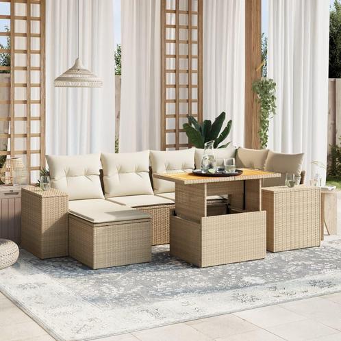 vidaXL 7-delige Loungeset met kussens poly rattan beige, Tuin en Terras, Tuinsets en Loungesets, Loungeset, Nieuw, Verzenden
