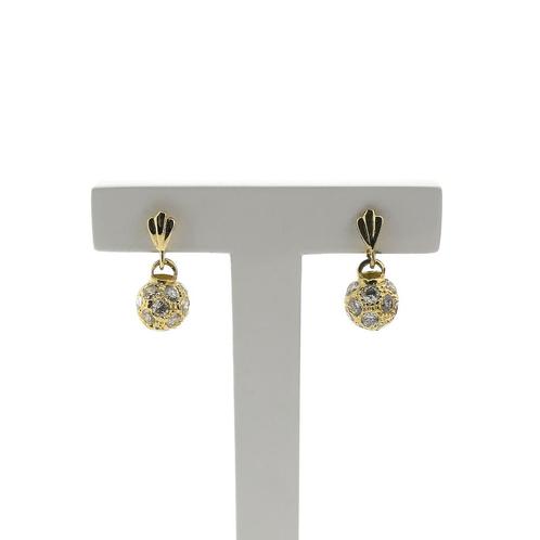 Gouden bolletjes oorstekers met zirconia (zirconia hanger), Sieraden, Tassen en Uiterlijk, Oorbellen, Overige kleuren, Gebruikt