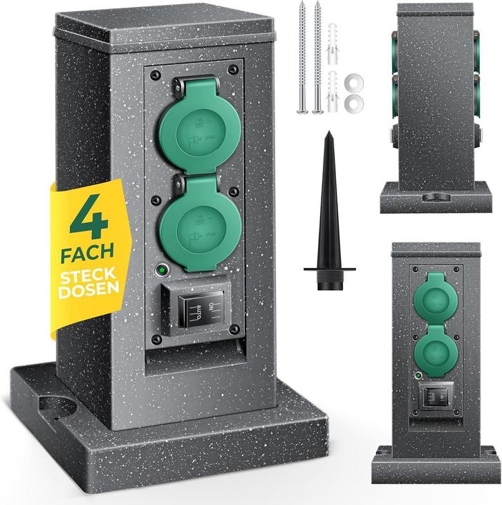 KESSER® Tuincontactdoos - 4 stopcontacten - IP44 - Antraciet, Caravans en Kamperen, Tentaccessoires, Nieuw, Verzenden