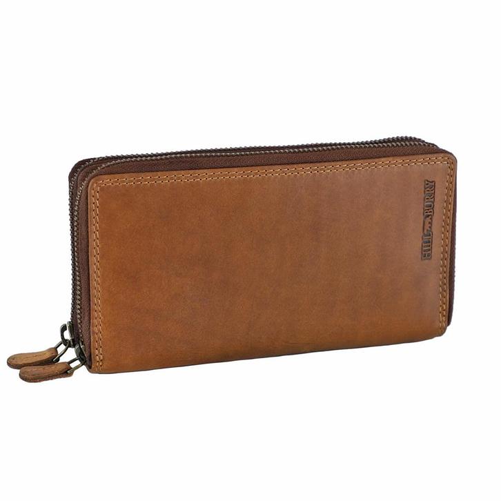HillBurry Dames Portemonnee met Dubbele Rits - Leer - Bruin, Sieraden, Tassen en Uiterlijk, Portemonnees, Bruin, Nieuw, Overige merken