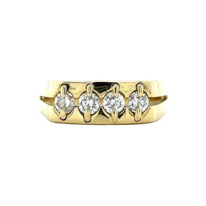 Gouden heren ring met diamant 14 karaat, Sieraden, Tassen en Uiterlijk, Ringen, Wit, Zo goed als nieuw, Goud, Verzenden