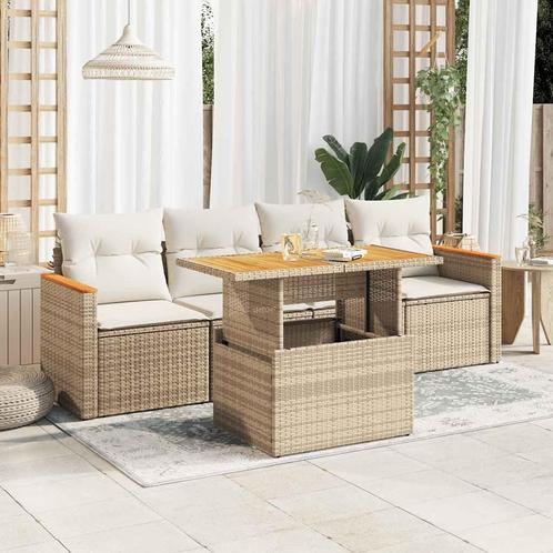 vidaXL 5-delige Loungeset met kussens poly rattan en, Tuin en Terras, Tuinsets en Loungesets, Loungeset, Nieuw, Rotan, Verzenden
