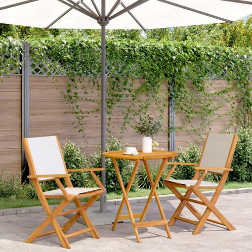 vidaXL 3-delige Bistroset stof en massief hout crèmewit, Tuin en Terras, Tuinsets en Loungesets, Nieuw, Hardhout, Verzenden