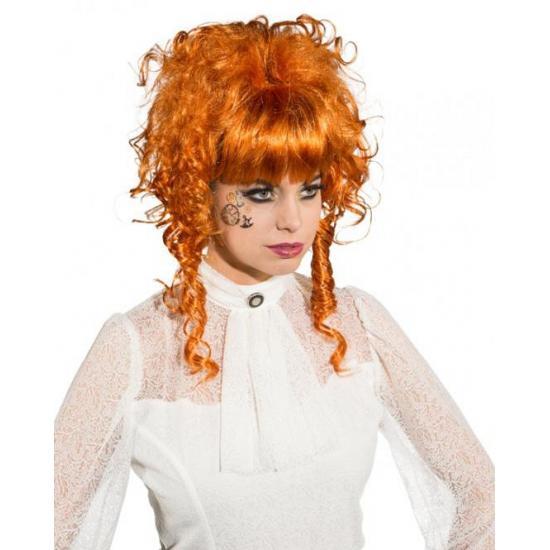 Koperkleurige opgestoken pruik 1800 look - Damespruiken, Hobby en Vrije tijd, Feestartikelen, Verzenden