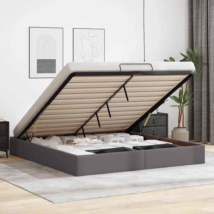 vidaXL Bedframe zonder matras 160x200 cm kunstleer grijs, Huis en Inrichting, Slaapkamer | Bedden, 160 cm, 200 cm, Grijs, Tweepersoons