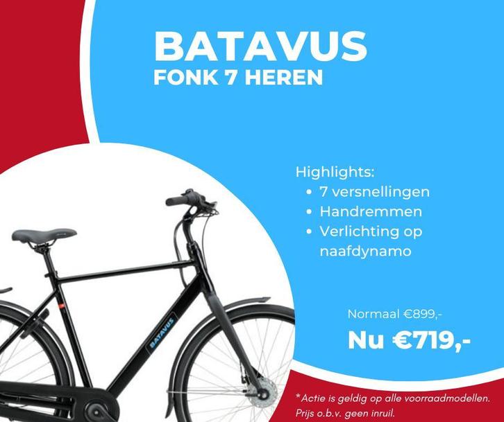 Batavus Fonk 7 Heren – NU van €899 voor €719, Fietsen en Brommers, Fietsen | Heren | Herenfietsen, Nieuw, 65 cm of meer, Batavus