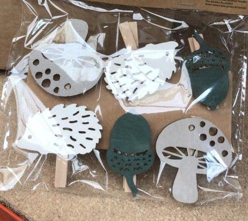 Houten Egels Paddenstoel en Eikels op clip 16 cm 6 stuks, Hobby en Vrije tijd, Knutselen, Nieuw, Ophalen of Verzenden