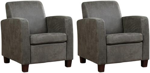 Donkergrijze leren landelijke fauteuils - poot hout zwart -, Huis en Inrichting, Fauteuils, 50 tot 75 cm, 75 tot 100 cm, Nieuw