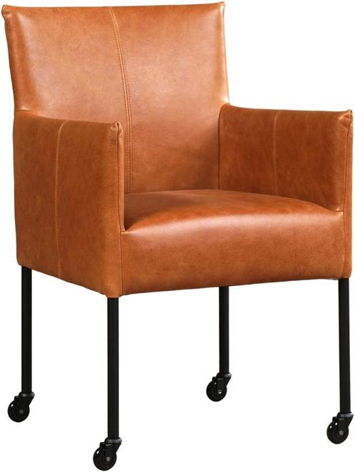 Cognac leren moderne kuipstoel - poot rond zwart met wiel -, Huis en Inrichting, Stoelen, Eén, Overige kleuren, Nieuw, Leer, Ophalen of Verzenden