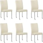 Set van 6 Crème leren moderne eetkamerstoelen - poot rond rv, Nieuw, Leer, Ophalen of Verzenden, Modern