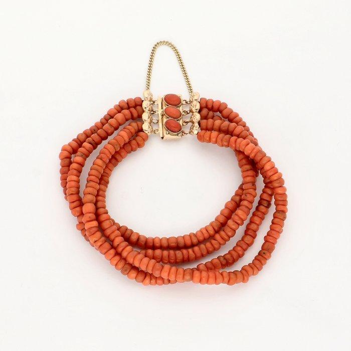 Armband - 14 karaat Geel goud Bloedkoraal, Sieraden, Tassen en Uiterlijk, Armbanden