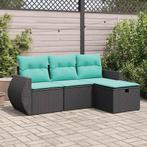 vidaXL 4-delige Loungeset met kussens poly rattan zwart, Verzenden, Nieuw, Rotan, Loungeset