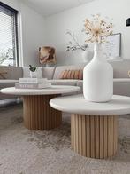 Salontafel met eiken latjes poot | maatwerk, 50 tot 100 cm, Rond, Nieuw, Japandi scandinavisch tijdloos