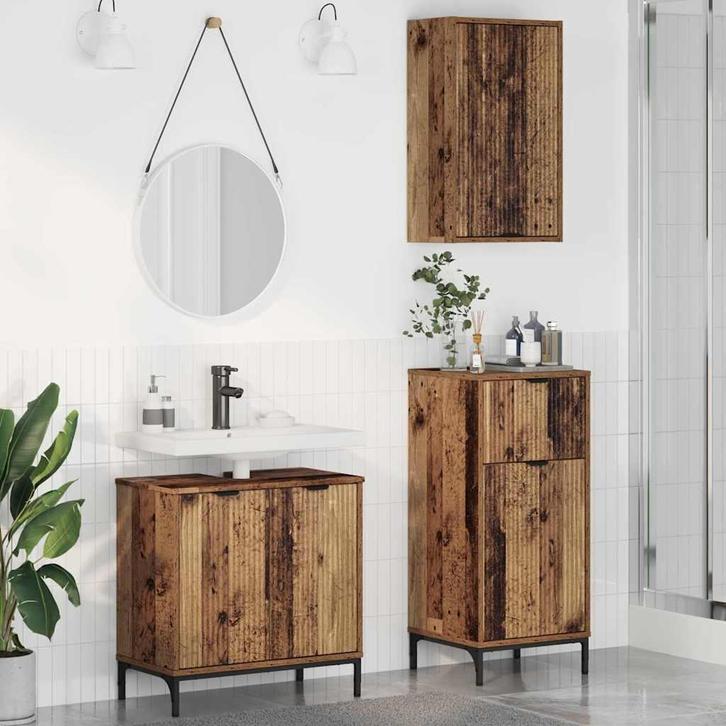 vidaXL Badkamermeubelset 3 pcs Oud Hout Geperst Hout en, Huis en Inrichting, Badkamer | Badkamermeubels, Overige typen, Nieuw