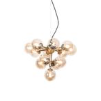Hanglamp brons met amber glas 13-lichts - Bianca, Nieuw, Glas, Art Deco, 75 cm of meer