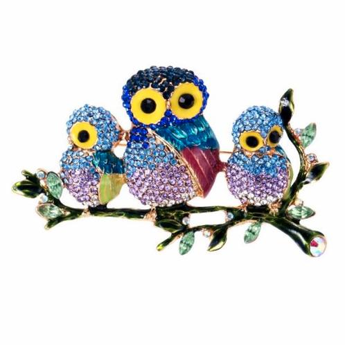 Fako Bijoux® - Broche - Drie Uiltjes Op Een Tak - 73x43mm -, Sieraden, Tassen en Uiterlijk, Broches, Verzenden