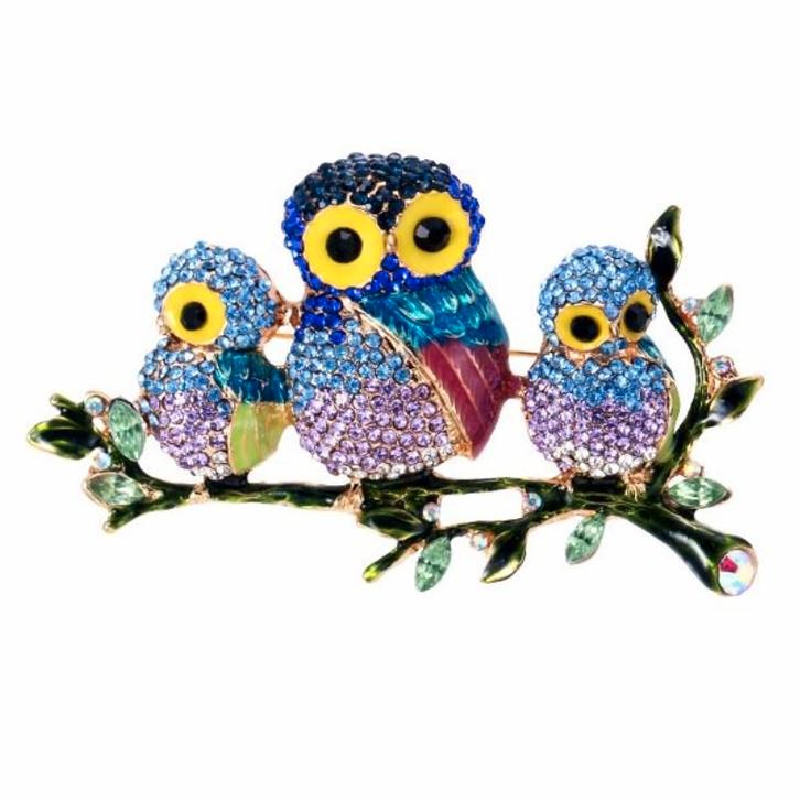 Fako Bijoux - Broche - Drie Uiltjes Op Een Tak - 73x43mm -, Sieraden, Tassen en Uiterlijk, Broches, Verzenden