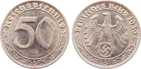 Duitsland 50 Reichspfennig 1939 J J 365 vz/stgl nickel, Postzegels en Munten, Munten | Europa | Niet-Euromunten, Verzenden