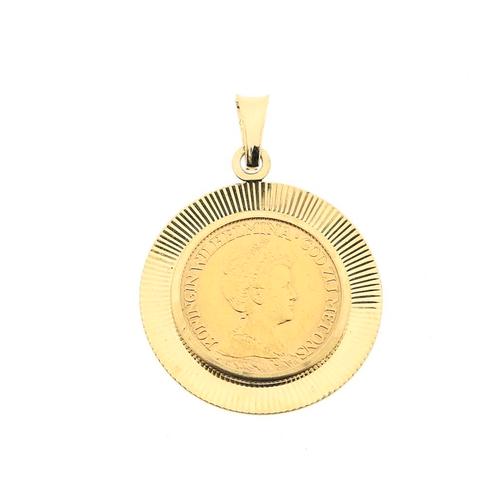 Gouden hanger van 10 gulden munt Koningin Wilhelmina 1912, Sieraden, Tassen en Uiterlijk, Bedels, Gebruikt, Overige merken, Goud