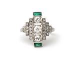 Platina Art Deco ring Old European cut diamanten en smaragd, Sieraden, Tassen en Uiterlijk, Ringen, Gebruikt