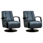 Set van 2 Leren draaifauteuils Galaxy - Kenia Denim (blauw), Huis en Inrichting, Fauteuils, Nieuw, Ophalen of Verzenden, 50 tot 75 cm