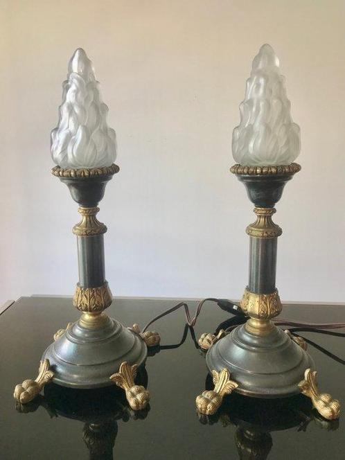 Pair of bronze table lamps Torch - Tafellamp (2) - Dadpel, Huis en Inrichting, Overige Huis en Inrichting