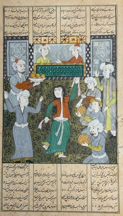 Dansscène miniatuur schildering - Middle East - Qajar, Antiek en Kunst, Kunst | Niet-Westerse kunst