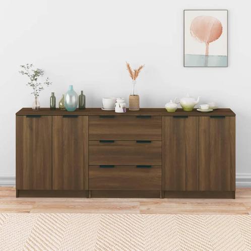 vidaXL 3-delige Dressoirs bewerkt hout bruin eikenkleur, Huis en Inrichting, Kasten | Dressoirs, 25 tot 50 cm, Nieuw, 50 tot 100 cm