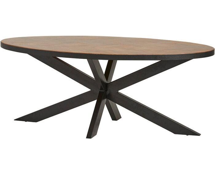 Eettafel Mangohout visgraat ovaal met metalen rand 210x105, Huis en Inrichting, Tafels | Eettafels, Nieuw, Ophalen of Verzenden