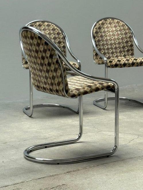 Stoel - Chroom, Glas, Textiel - Reeks van vijf vrijdragende, Antiek en Kunst, Kunst | Designobjecten