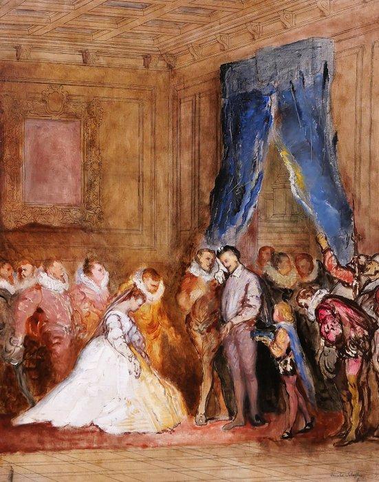 Arnold Scheffer (1839-1873) - The King Henri III, his, Antiek en Kunst, Kunst | Schilderijen | Klassiek
