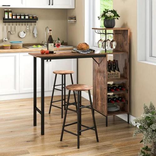 Bartafel set Taverno – Bruin Hout en Metaal – Barkrukken, Huis en Inrichting, Tafels | Eettafels, Nieuw, Verzenden