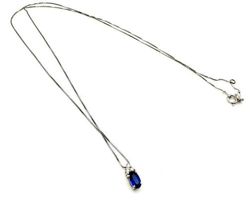 Halsketting - 18 karaat Witgoud Saffier - Diamant, Sieraden, Tassen en Uiterlijk, Kettingen