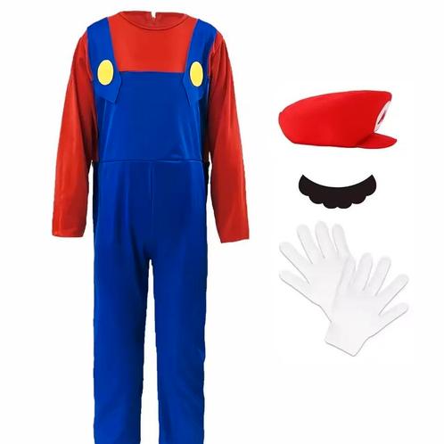 Mario Loodgieter Kostuum - Rode Jumpsuit met - Maat XL, Kleding | Heren, Carnavalskleding en Feestkleding, Nieuw, Maat 56/58 (XL)