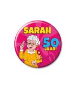 50 Jaar Button Hoera Sarah 5,5cm, Nieuw, Verzenden