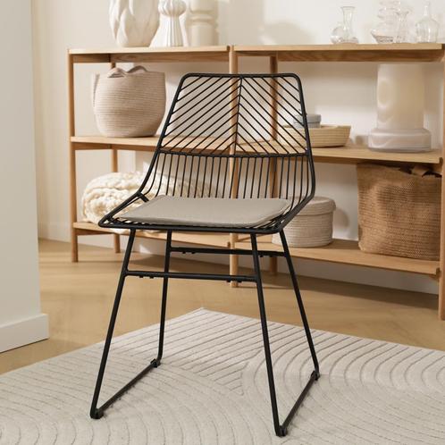 30% korting | Pluck metalen draadstoel zwart | met zitkussen, Huis en Inrichting, Stoelen, Eén, Zwart, Nieuw, Metaal, Verzenden