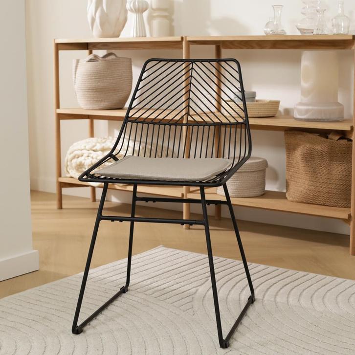 Pluck metalen draadstoel zwart | met zitkussen, Huis en Inrichting, Stoelen, Eén, Zwart, Nieuw, Metaal, Verzenden